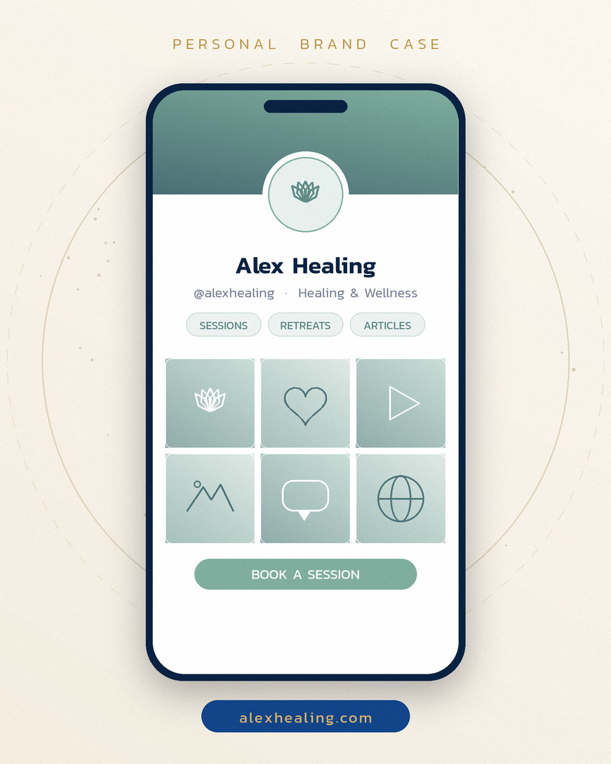 Alex Healing — personal brand mockup